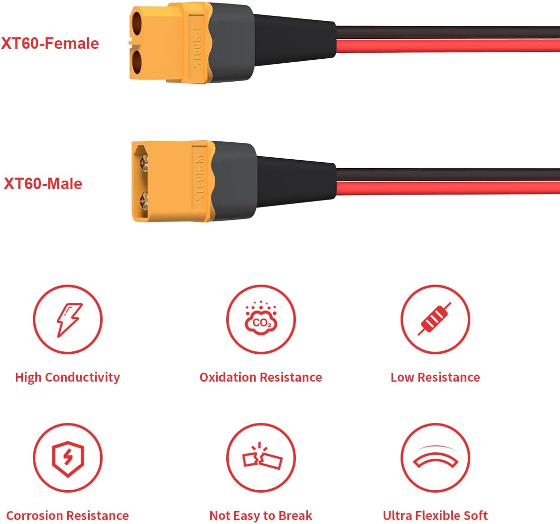 ELFCULB XT60 3 way splitter cable with 12AWG tinned copper wire, 1 ft long - view 5