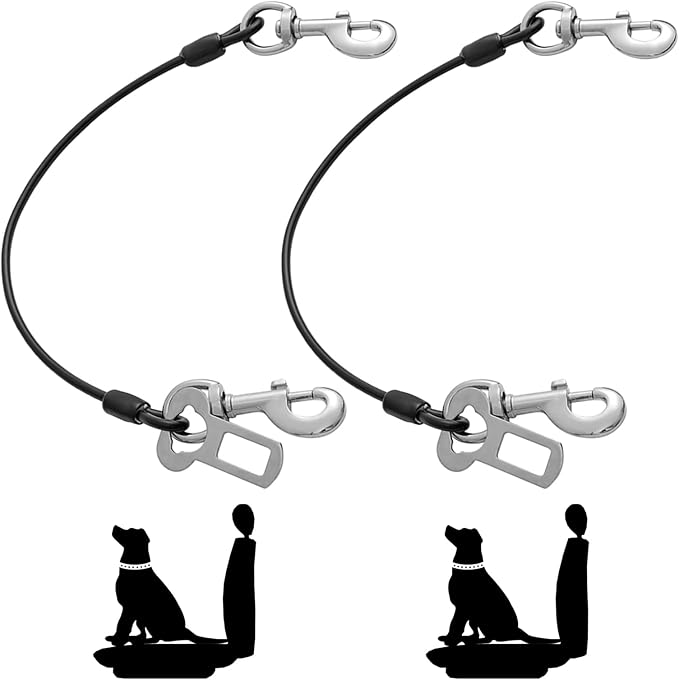 Dog Seat Belt Harness for Car,2pcs Dog Seatbelt of Coated Wire Leash Safety Restraint,No Chew Tether Cable Vehicle Dogs Accessories,Double Clips & Latch (2 Pack Black, 32 inch/80 CM)