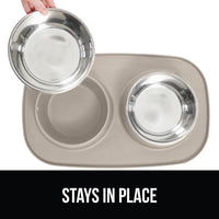 GORILLA GRIP Dog Bowl Set with Feeding Mat - Beige / 2 Cup Bowls - image 4