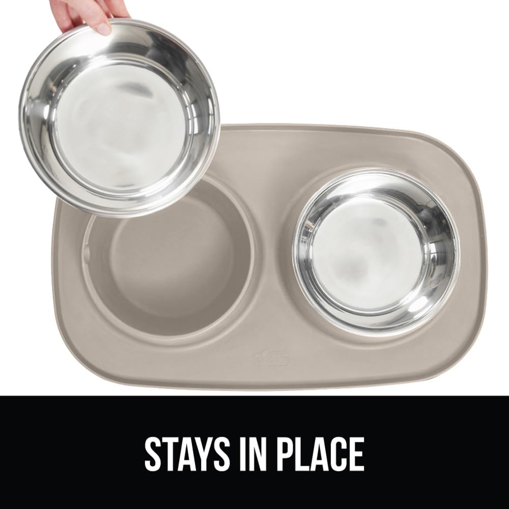 GORILLA GRIP Dog Bowl Set with Feeding Mat - Beige / 2 Cup Bowls - image 4