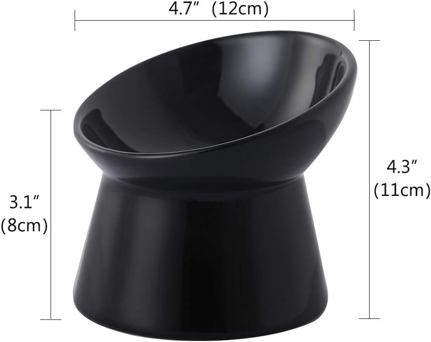Elevated Cat Bowls, 15° Tilted Ceramic Cat Food Bowl - Black / Small - image 2