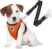 SlowTon Dog Seat Belt Harness for Car, Dog Car Harness Adjustable Mesh Breathable & Dog Seatbelt Safety Tether with Elastic Bungee for Small Medium Large Pets(Orange, Double Clip, S)