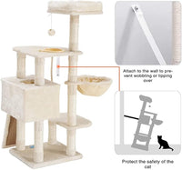 Heybly Cat Tree, Cat Tower for Indoor Cats with Scratching Board, Multi-Level Cat Furniture Condo with Feeding Bowl, Beige HCT010M