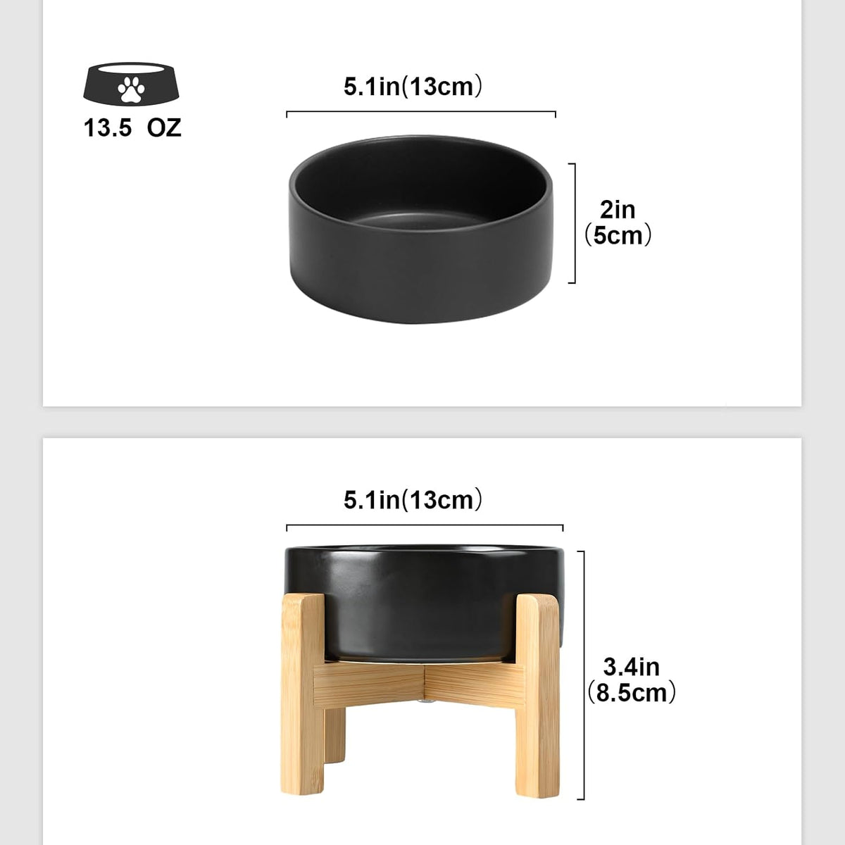 SPUNKYJUNKY Ceramic Elevated Dog Bowls 2 Pack - Small - 1.7 CUPS*2 / Black - image 2