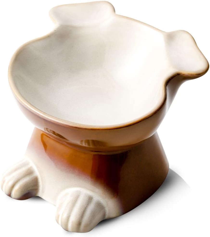 Nihow Elevated Ceramic Dog Bowls: 6.5 Inch Raised Dog Bowl for Food - 8.5 OZ (1 Bowl) / Brown