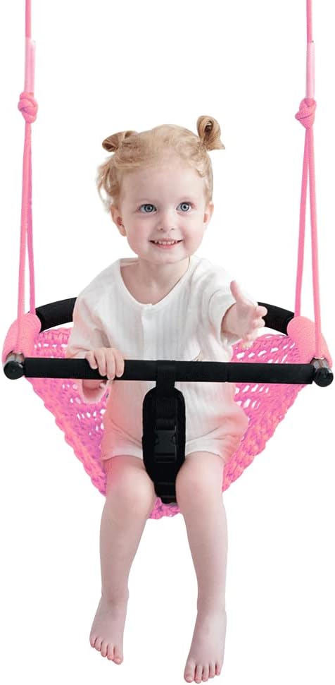 2 -in - 1 Toddler Swing. Swing Seat for kids Adjustable Ropes, for Kids Heavy Duty Rope Play - Pink