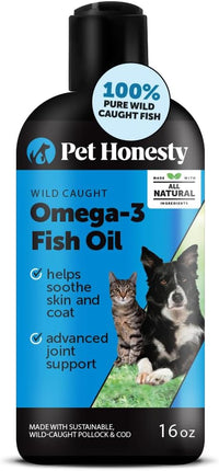 Omega 3 Fish Oil for Cats & Dogs (16oz), Wild Caught Omega 3 Fish Oil for Dogs Skin and Coat Supplement, Supports Shedding, Skin & Coat, Immunity, Joint, Brain & Heart, EPA + DHA