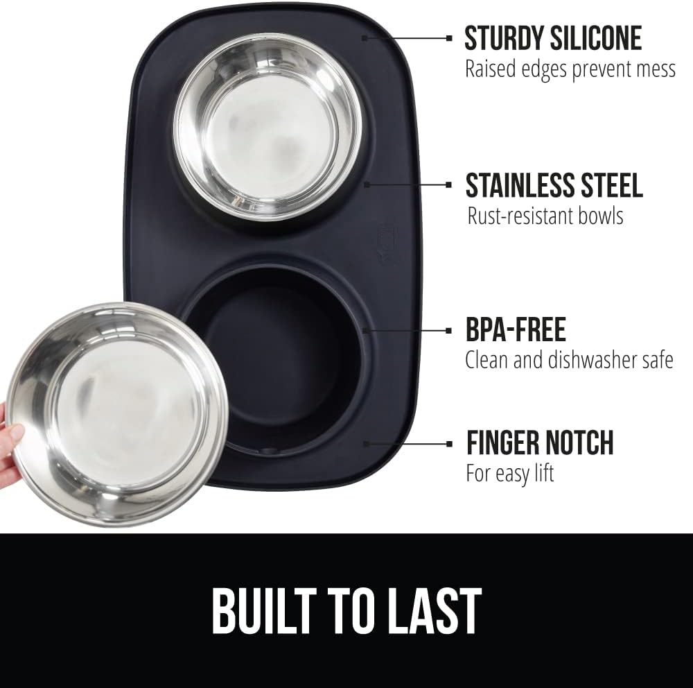 GORILLA GRIP Dog Bowl Set with Feeding Mat - Black / 1 Cup Bowls - image 2
