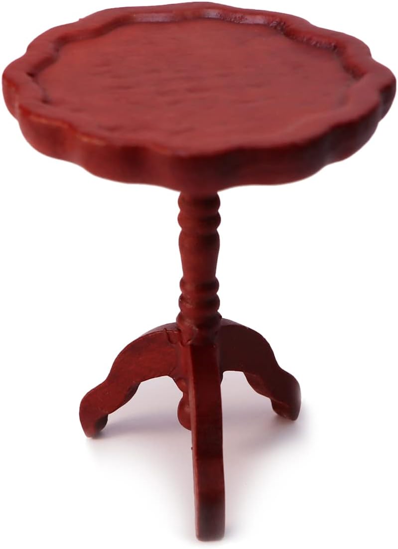 Cutemini 1:12 scale wooden dollhouse end table, round side tea table in white - view 2