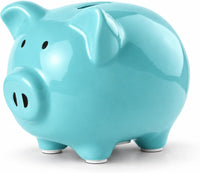 SOBEIT Piggy Bank for Kids Girls Boys, Glazed Ceramic Coin Bank - Style 1 Blue