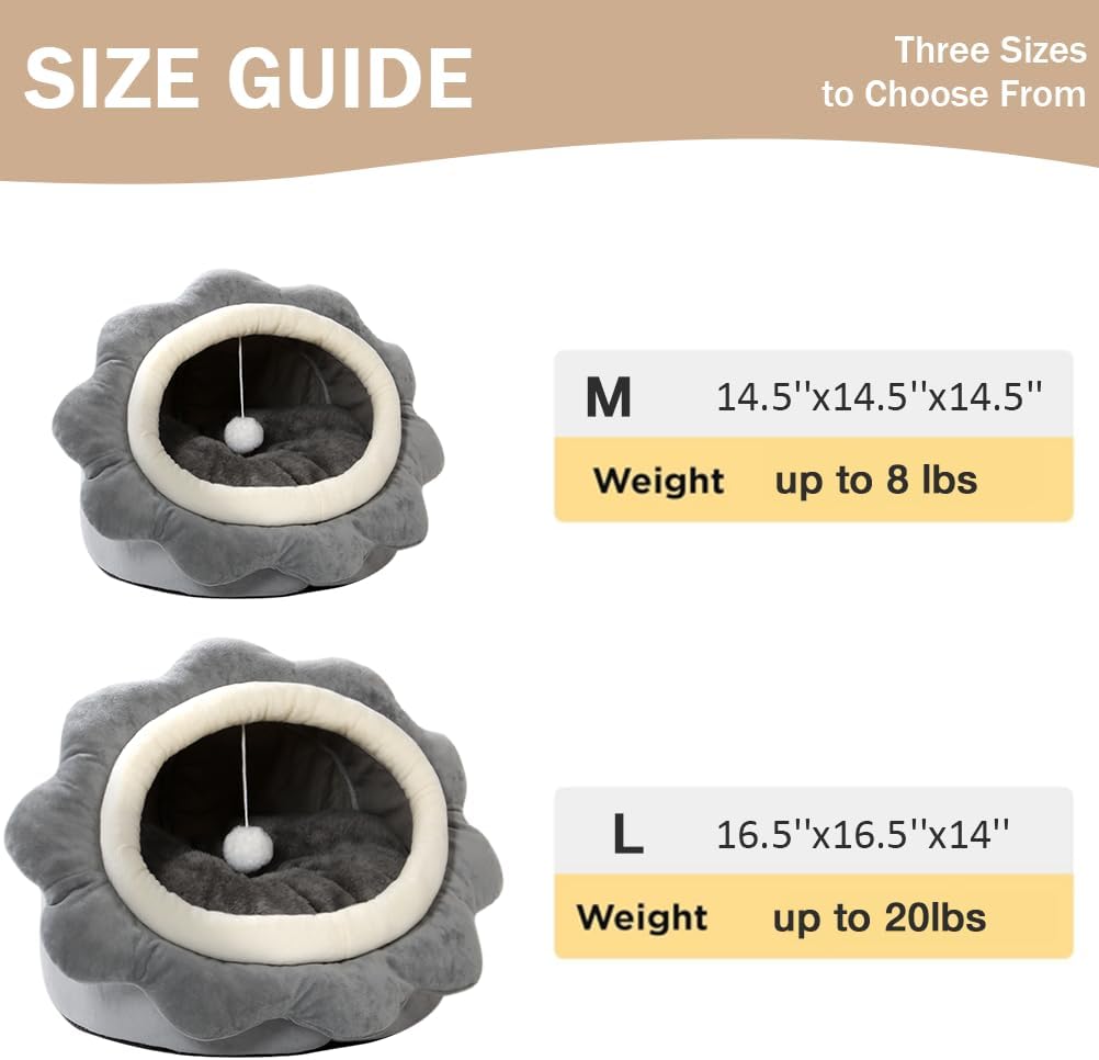 Cat Beds for Indoor Cats-Rabbit-Shaped Cat Cave Bed with Hanging Toy - Sunflower Gray / Sunflower / L - image 4