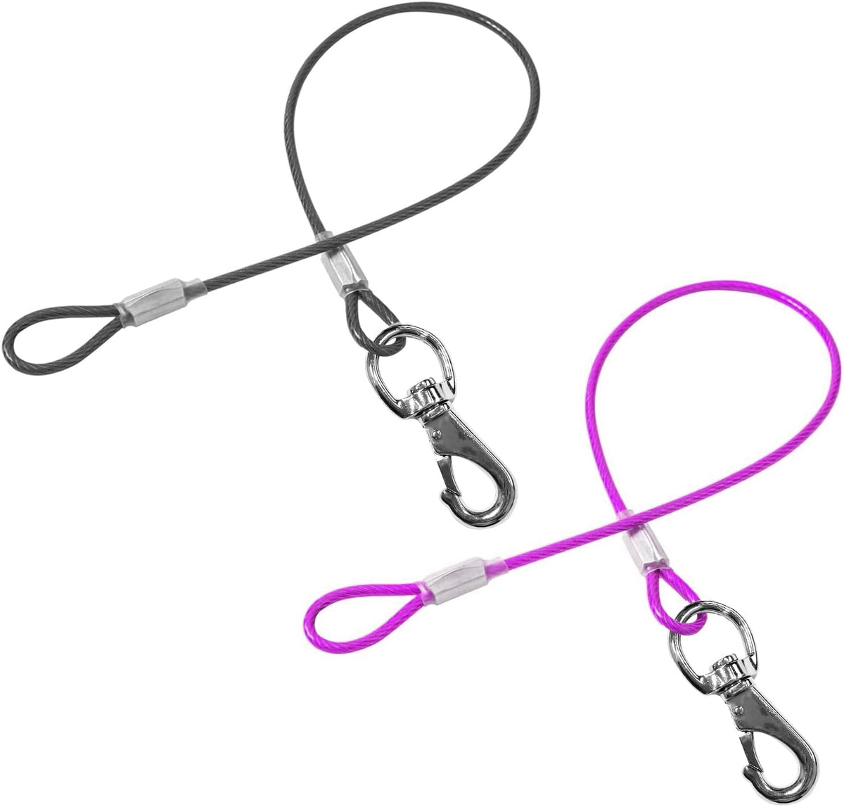 Chew Proof Dog Leash - 2Pack Metal Cable Lead,No Tangle Multiple Dog Leashes for Small and Medium - 20in/50cm / Black+Purple