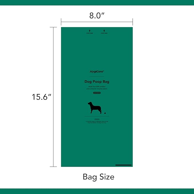 Extended Dog Poop Bags with Dispenser, 1000 Count, Pre-Separated, Lavender Scent, Eco-friendly Material, Extra Thick, 100% Leakproof, 8"x 15.6", Green