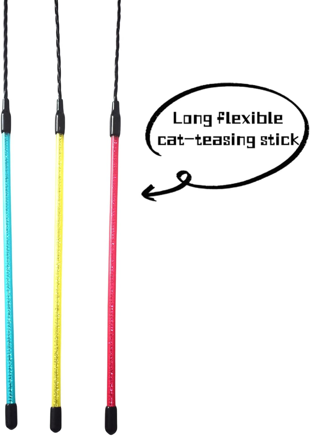 Cat Wand Toys, 3 PCS Interactive Feather Wands Colorful Cat Teaser Wand – Essentials for Cats - B - image 4