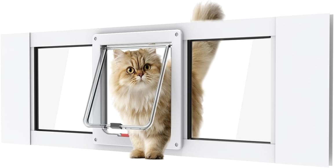Aluminum Cat Door for Windows - White Tall / Fit 32"-36" Window