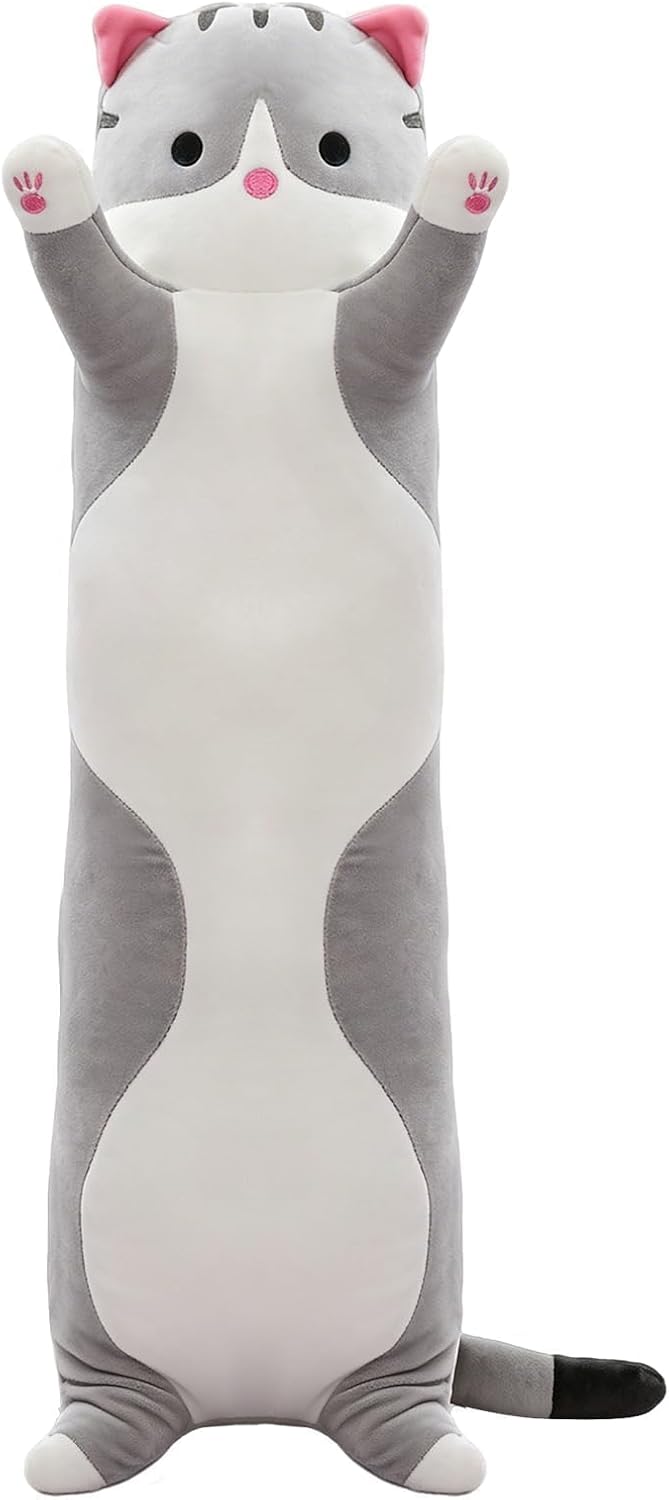 Cute Long Cat Plush Body Pillow, Soft Stuffed Animals 19.7 Inch – Fun for Kids & Family - Gray / 43.3 inches