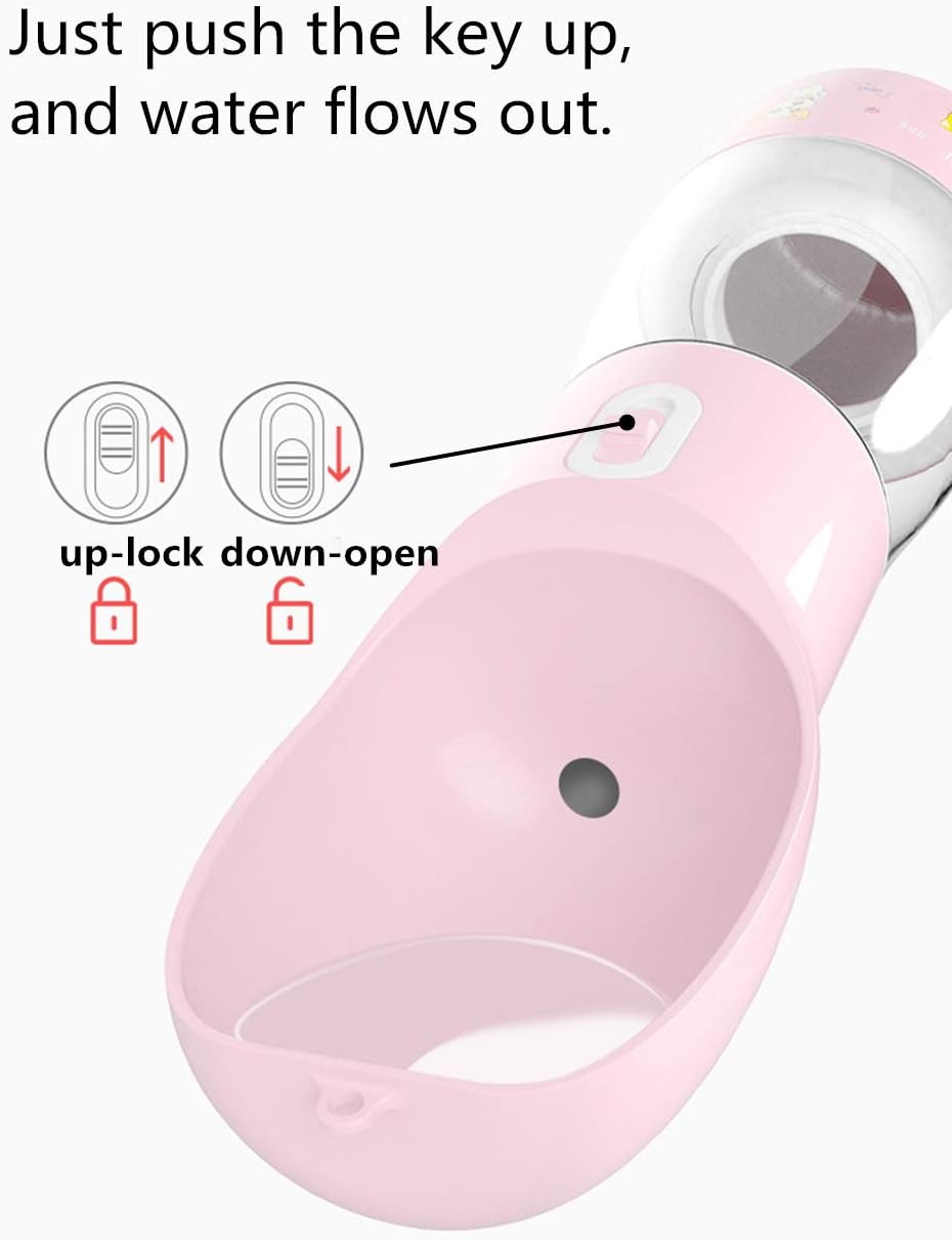 Portable Dog Water Bottle with Food Container Dishwasher Safe-Pink – Essentials for Dogs - Pink - image 2