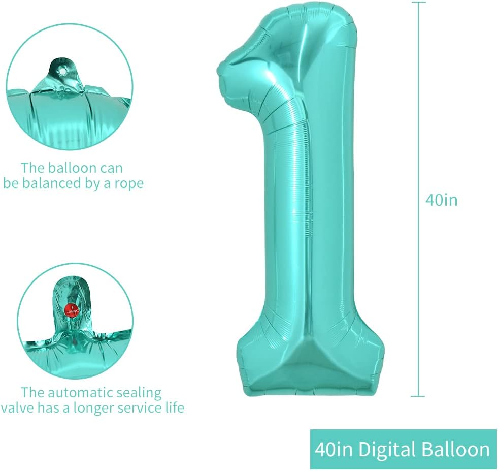 TONIFUL 40 Inch Red Number 3 Balloons Large Foil 3rd Birthday - Teal Blue / Number 1 - image 2