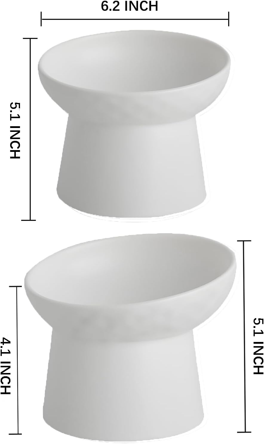 Elevated Cat Bowls, 15° Tilted Ceramic Raised Cat Food and Water Bowl Set, Whisker-Friendly - White / 6.2 Inch (Pack of 2) - image 2