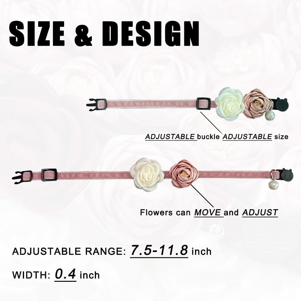 Fupo Cat Collar, Breakaway Adjustable with Bell& Flower - Pink - image 3