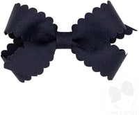 Wee Ones medium smoke blue girls grosgrain hair bow with scalloped edges and no slip clip - view 2