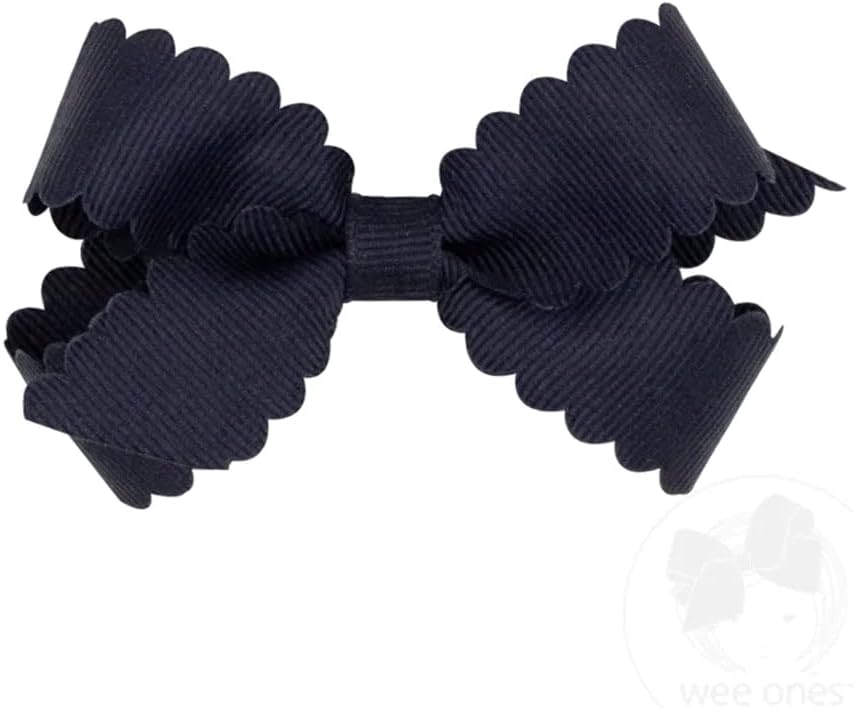 Wee Ones medium smoke blue girls grosgrain hair bow with scalloped edges and no slip clip - view 2