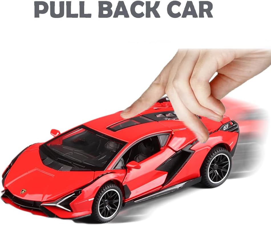 Lambo Toy Car Sian FKP3 Die-Cast Car Model with Lights and Sound Pull - Red - image 4