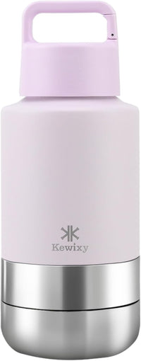 KEWIXY Insulated Dog Travel Water Bottle with Detachable Bowls - Mauve / 32 Oz