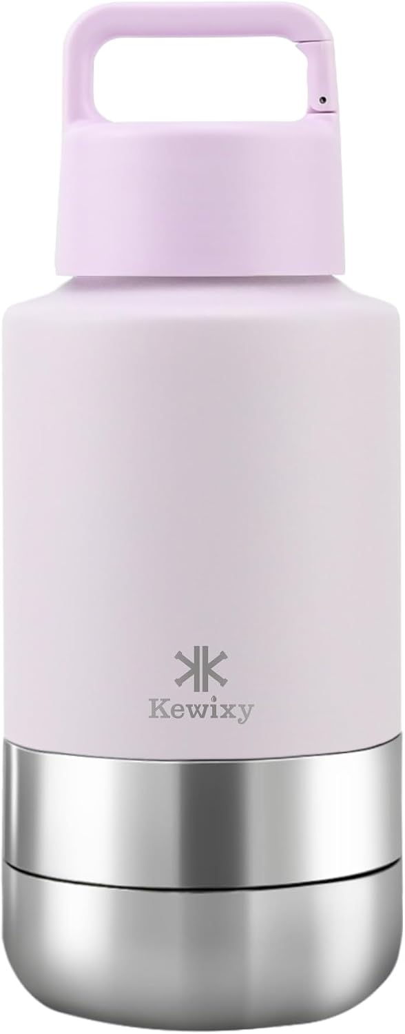 KEWIXY Insulated Dog Travel Water Bottle with Detachable Bowls - Mauve / 32 Oz