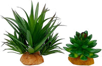 Smoothedo-Pets Reptile Artificial Plants Succulent Terrarium Decor Desert Plant Lizard Bearded Dragon Chameleon Gecko Snake Amphibian Habitat Hideout Turtle Tank Accessories (Green-2pcs-Set)