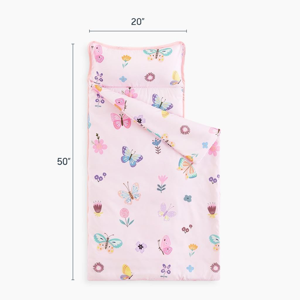Wake In Cloud purple butterfly toddler nap mat with attached blanket and pillow - view 3