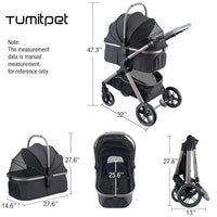 Pet Stroller for Small Medium Dogs, Cat Carriage Travel System Four Wheel Dog Stroller with Carrier, Zipperless Entry/Cup Holder/Storage Basket