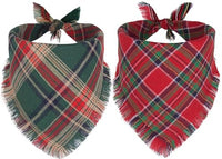 2PCS Christmas Dog Bandanas – Red and Green Plaid with Tassels - BIG FRENCHIES
