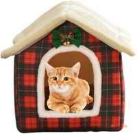Cat Beds for Indoor Cats Small Dog - Christmas Plaid-M(18x14.6x15.7in)