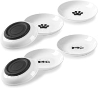 Cat Food Bowl, Whisker Friendly Ceramic Cat Bowls with Nonslip Silicone Bottom, Pack of 3 Quiet - Fishbone & Cat Paw 6 Pack