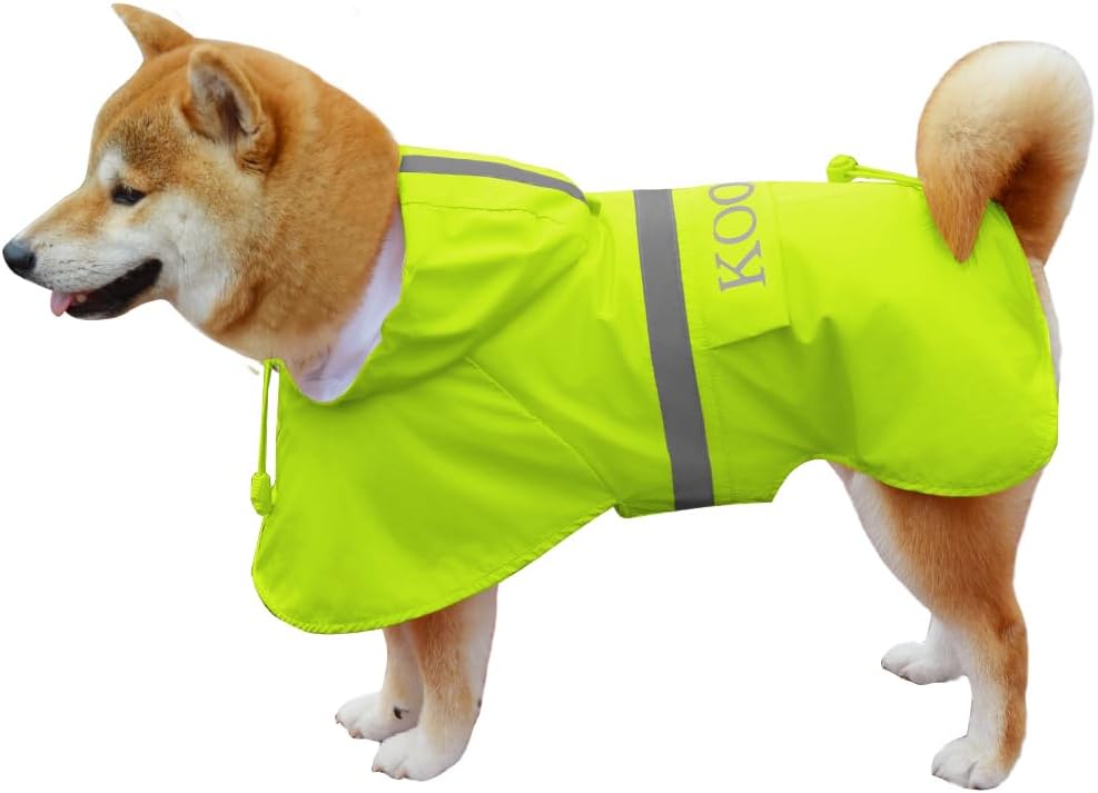 Dog Raincoat Waterproof Hooded, Medium Dogs - Fluorescent Yellow / 3XL-Fit for 33 to 44 pounds