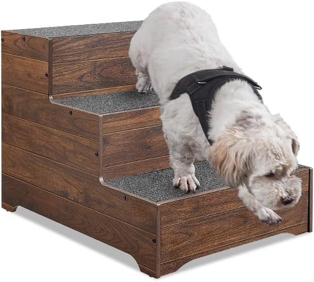 beeNbkks Wooden Dog Stairs and Sturdy Pet Steps for High Beds - Large, 3-Tier