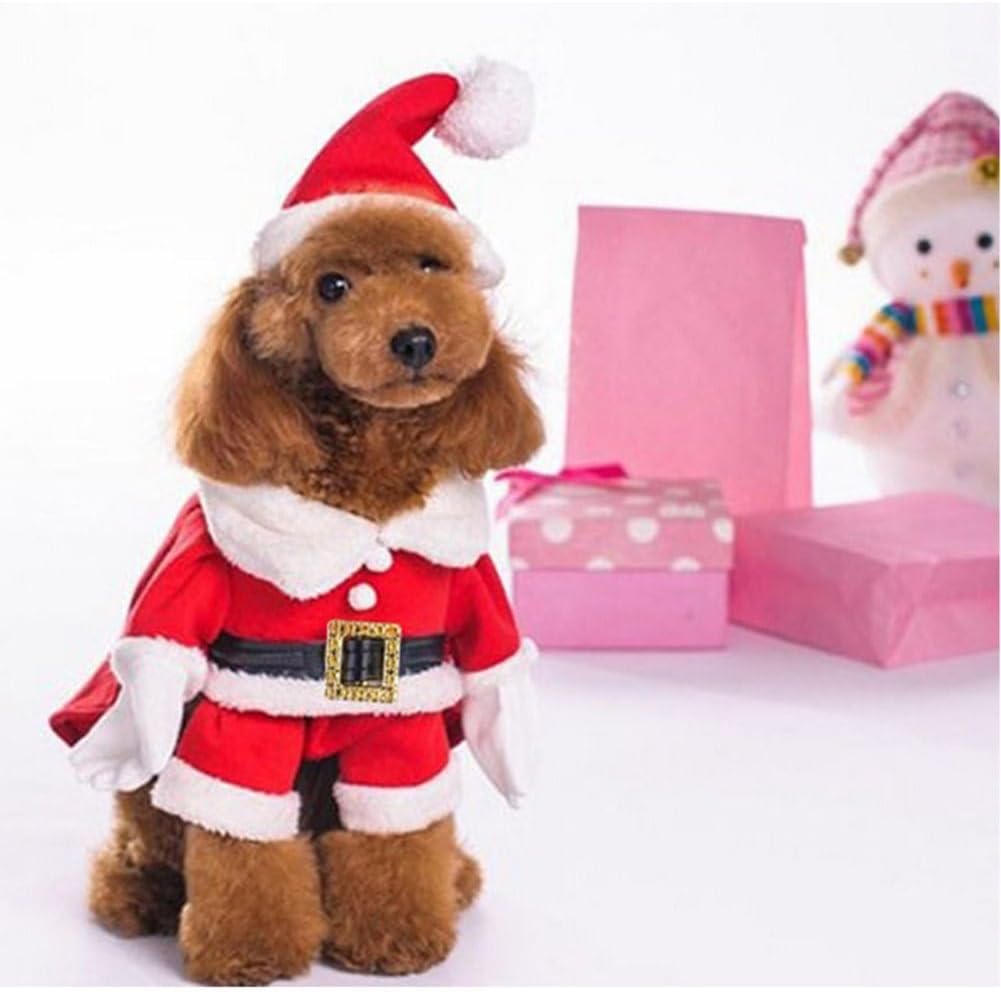 Pet Christmas Costumes Dog Suit with Cap Santa Claus Suit Dog Hoodies - Large (Pack of 1) / 1-Christmas Costume Red