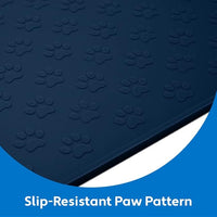 MIGHTY MONKEY 100% Waterproof Dog Food Mat, Raised Edges Silicone Pet Feeding Placemat for Cat, Dogs, Pet Bowls, High Lipped Tray Prevents Water Spills, Food on Floor, Dishwasher Safe, 24x16, Navy