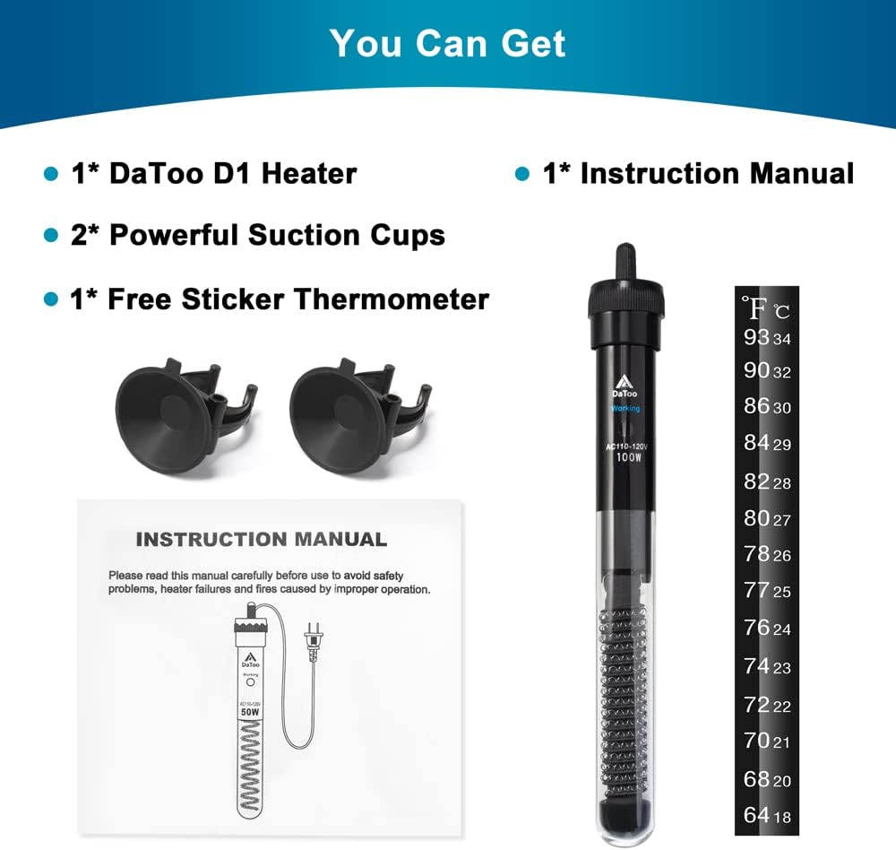 DaToo Aquarium Heater Adjustable 50W Submersible Fish Tank Heater - 100Watt - image 2
