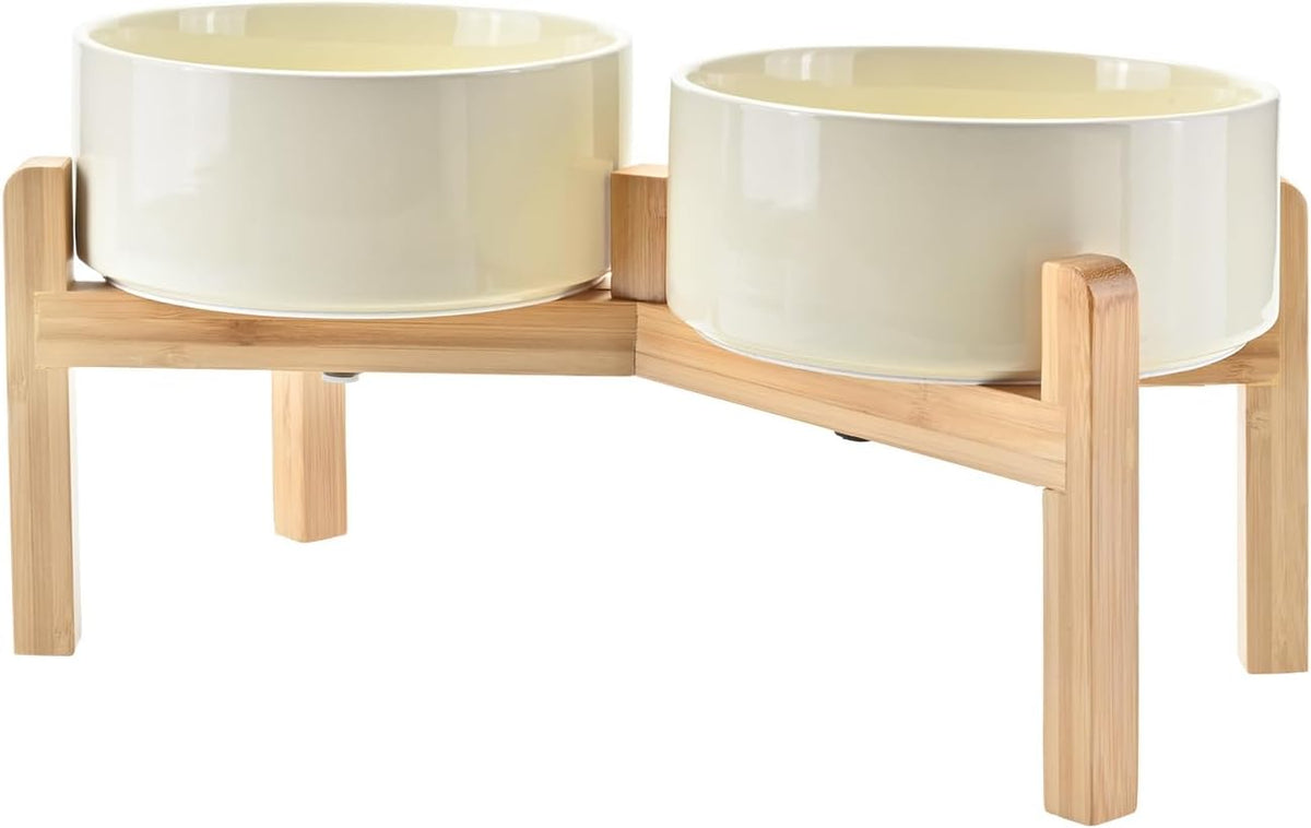 SPUNKYJUNKY Elevated Dog Bowls Ceramic - 7.3 in - 5.3 cups / Beige