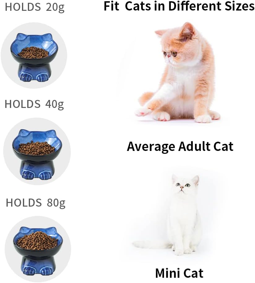 Nihow Ceramic Basic Cat Bowls: 5 Inch Cat Bowl for Food & Water – Essentials for Cats - 4.5 OZ / Blue & Black - image 3