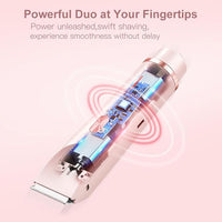 Bikini Trimmer for Women 2025 Upgrade Dual Head Shaver Women Ceramic Blades 2-in-1 Women's Body Shaver Electric Razor 90min Cordless Runtime Waterproof Travel Grooming Kit (Pink)