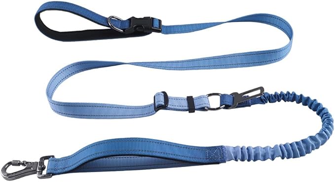 Hands Free Dog Leash for Large Medium Dogs Heavy Duty Bungee Reflective Adjustable Waist Leashes for Walking Running with Car Buckle 4-6FT (Blue)