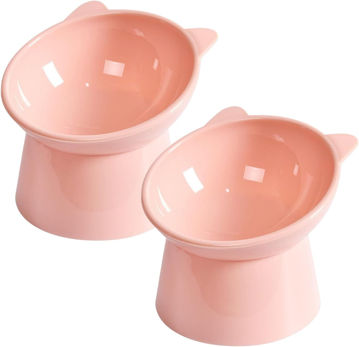 Tilted Cat Food Bowl, Whisker Friendly, Anti Vomiting, Slanted - 2pcs/Pink