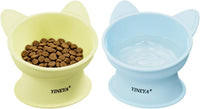 YINEYA 2 Pack Cat Food Bowls Elevated Design for Neck Comfort - Yellow&Blue