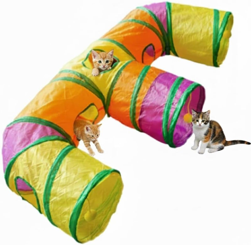 E-3-Way Cat Tunnel for Indoors Cats with Peek Holes & Hanging Balls – Essentials for Cats