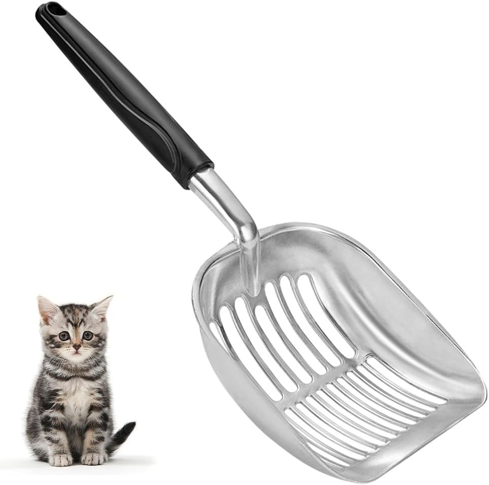 Cat Litter Scoop-Metal Litter Scooper-Kitty Metal Scooper-Long Handle – Daily Care for Cats - XL-1 / Black