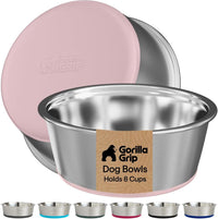 GORILLA GRIP Dog Bowl Set, Food Grade 304 Stainless Steel, 8 Cup - Light Pink / 8 Cup (Set of 2)