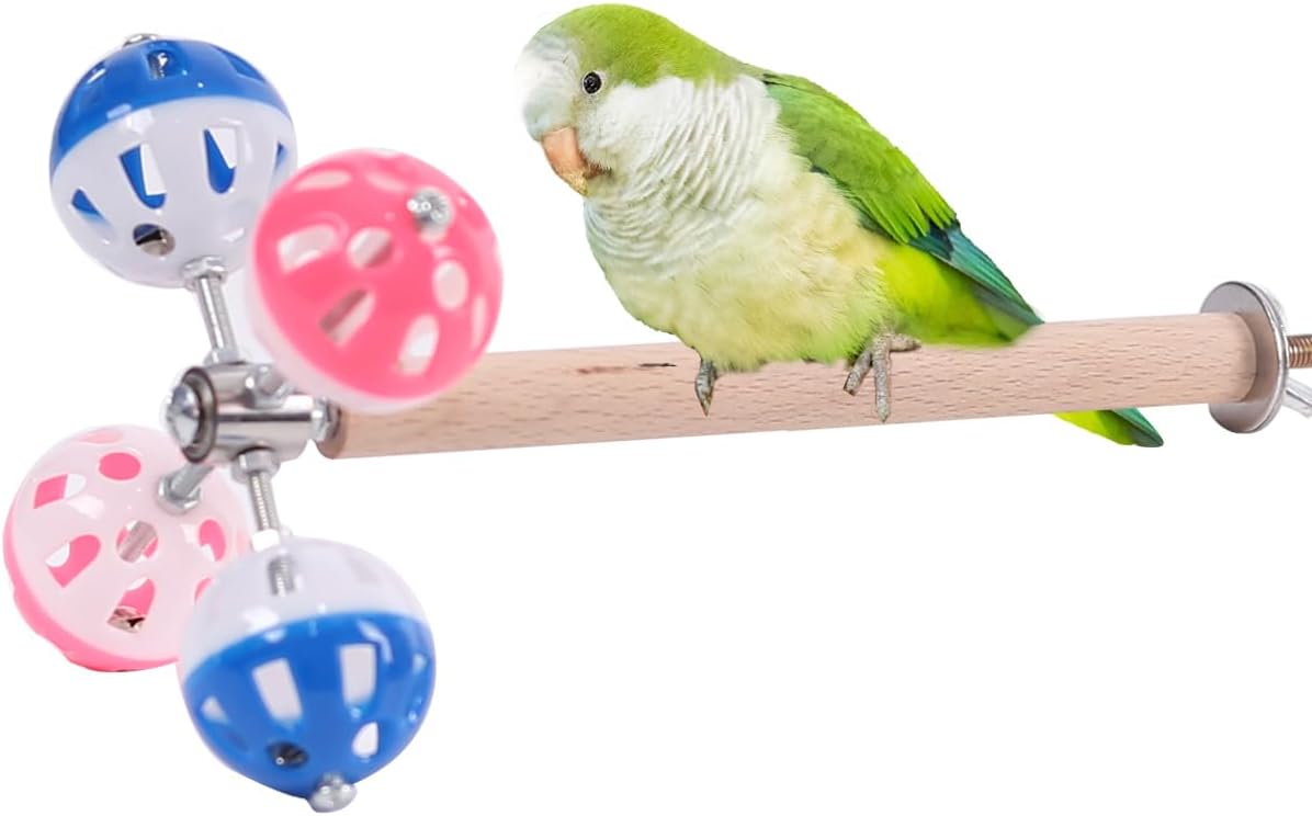 Bird Stand Perch Toy with Rotating Balls - Natural / Natural beech wood